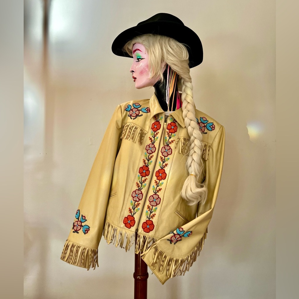 Double D Ranch leather jacket. Beadwork & fringe. Western style couture.